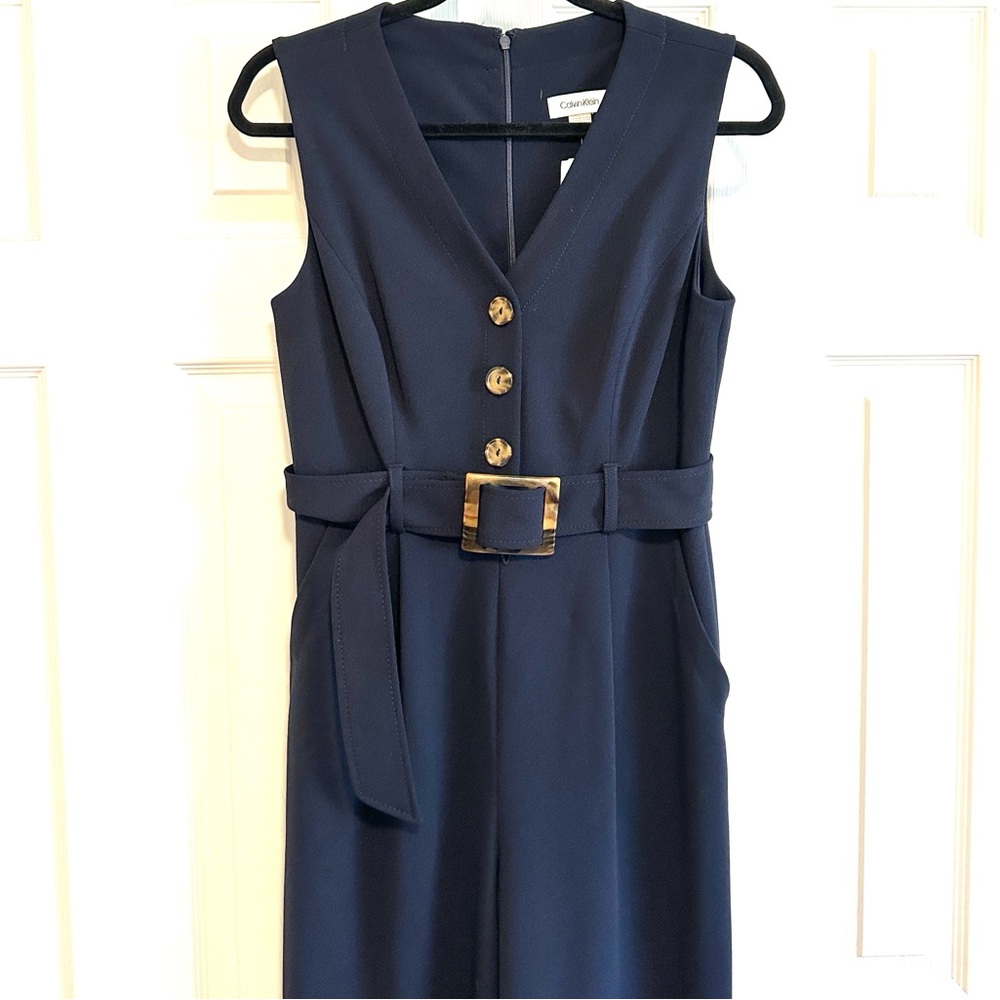 Calvin Klein Jacquelyn Button Detail Cropped Jumpsuit - Picture 3 of 5